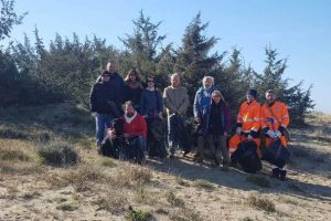 Gruppo di volontari impegnati nella pulizia delle dune (foto Comune di Grosseto)